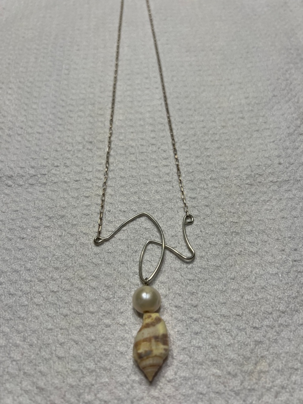 Delicate custom made sterling Silver Shell & Pearl Pendant Necklace long
